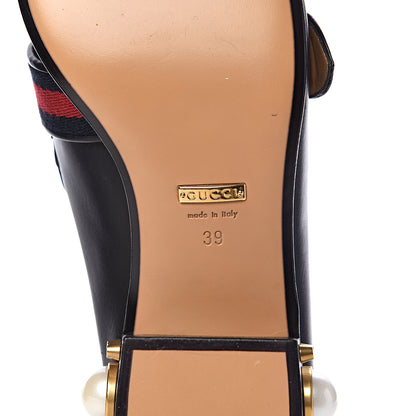Gucci Betis Glamour Calfskin Web Pearl Embellished Peyton 35mm Loafer Pumps 39 Black 7 of 11
