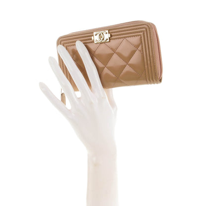 Chanel Iridescent Glazed Calfskin Quilted Small Boy Zip Around Wallet Dark Beige 2 of 8