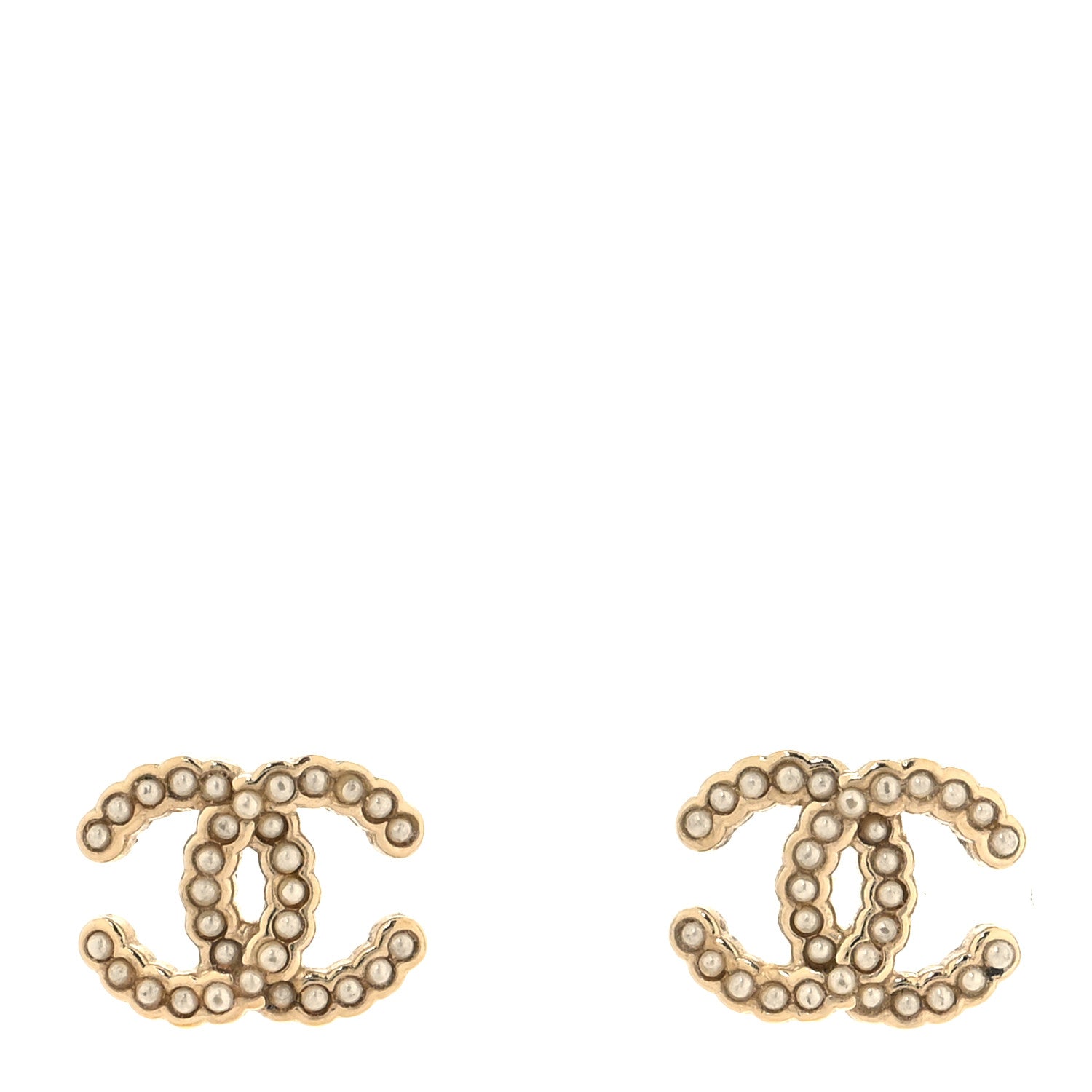 Chanel Pearl Crystal CC Earrings Light Gold 1 of 5