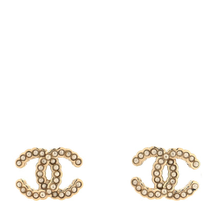 Chanel Pearl Crystal CC Earrings Light Gold 1 of 5