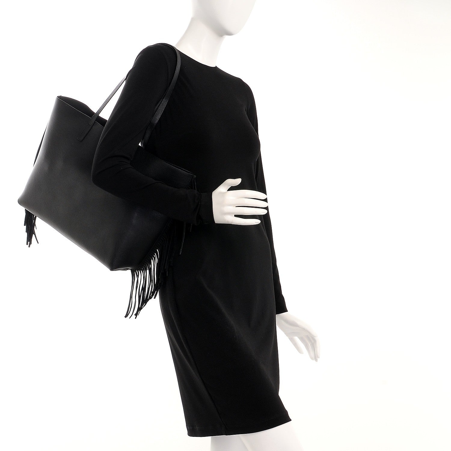 Saint Laurent Calfskin Large Fringe Shopping Tote Black 2 of 9