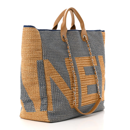 Chanel Mixed Fibers Large Maxi Shopping Bag Blue Beige 3 of 11