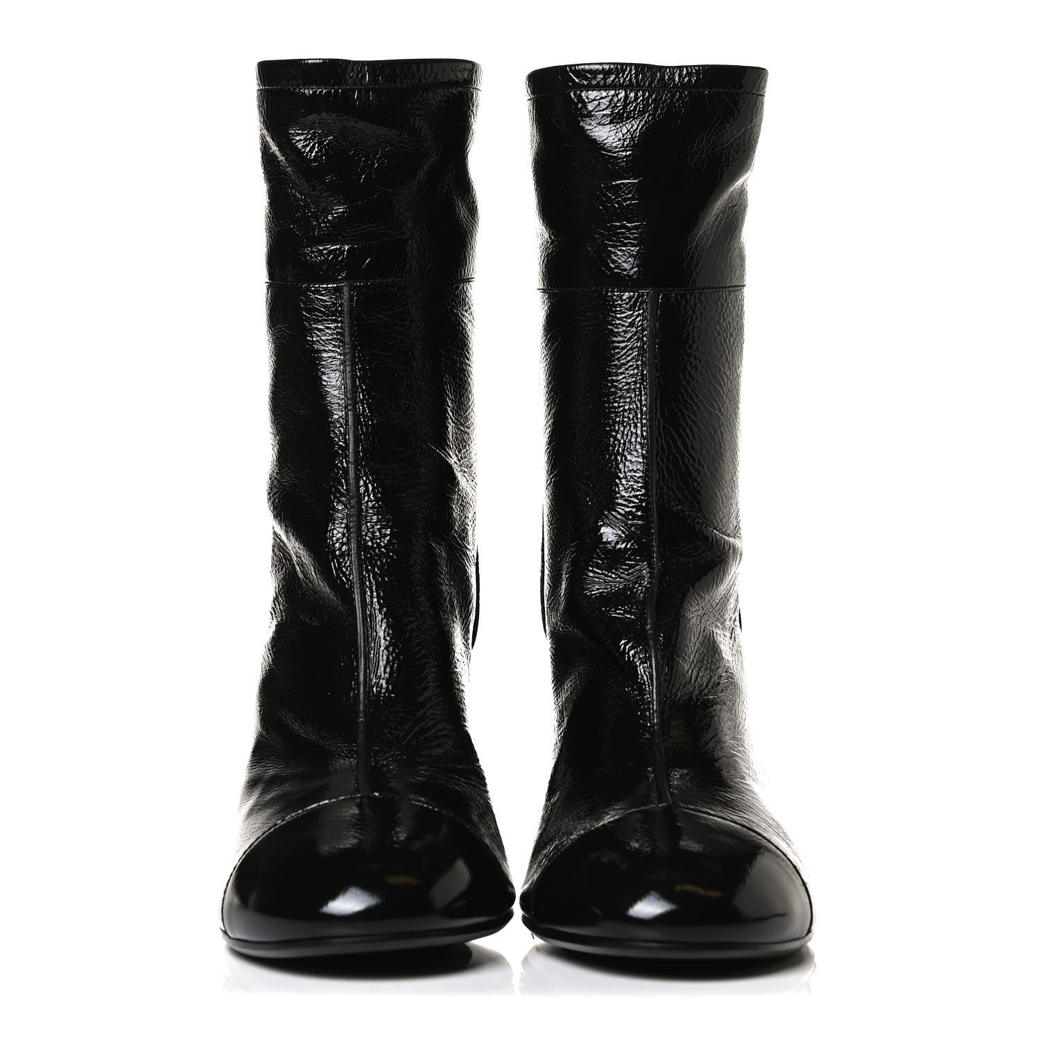 Chanel Shiny Crumpled Calfskin CC Cap Toe Short Boots 40.5 Black 2 of 13