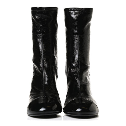 Chanel Shiny Crumpled Calfskin CC Cap Toe Short Boots 40.5 Black 2 of 13