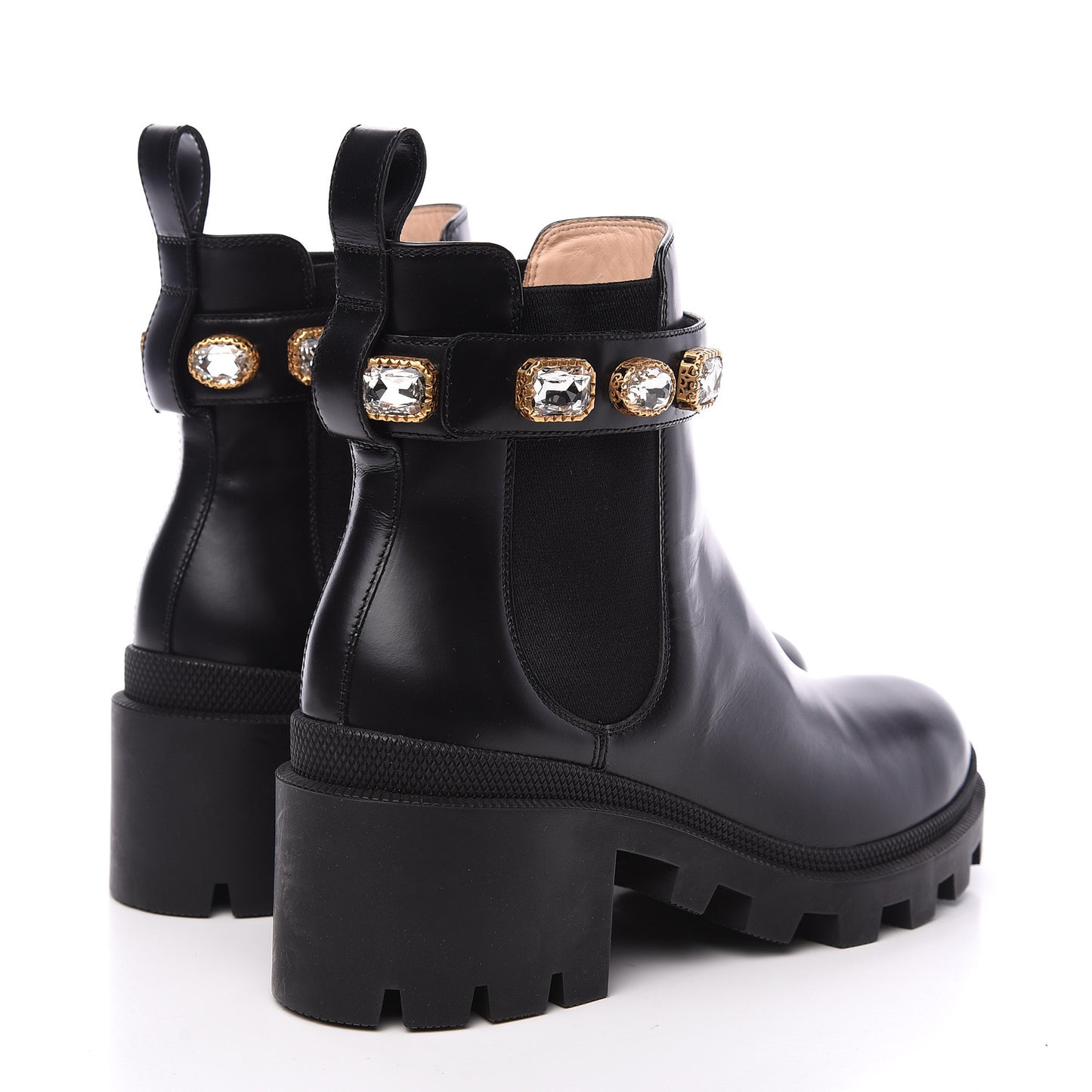 Calfskin Crystal GG Trip Chelsea Ankle Boots 38 Black