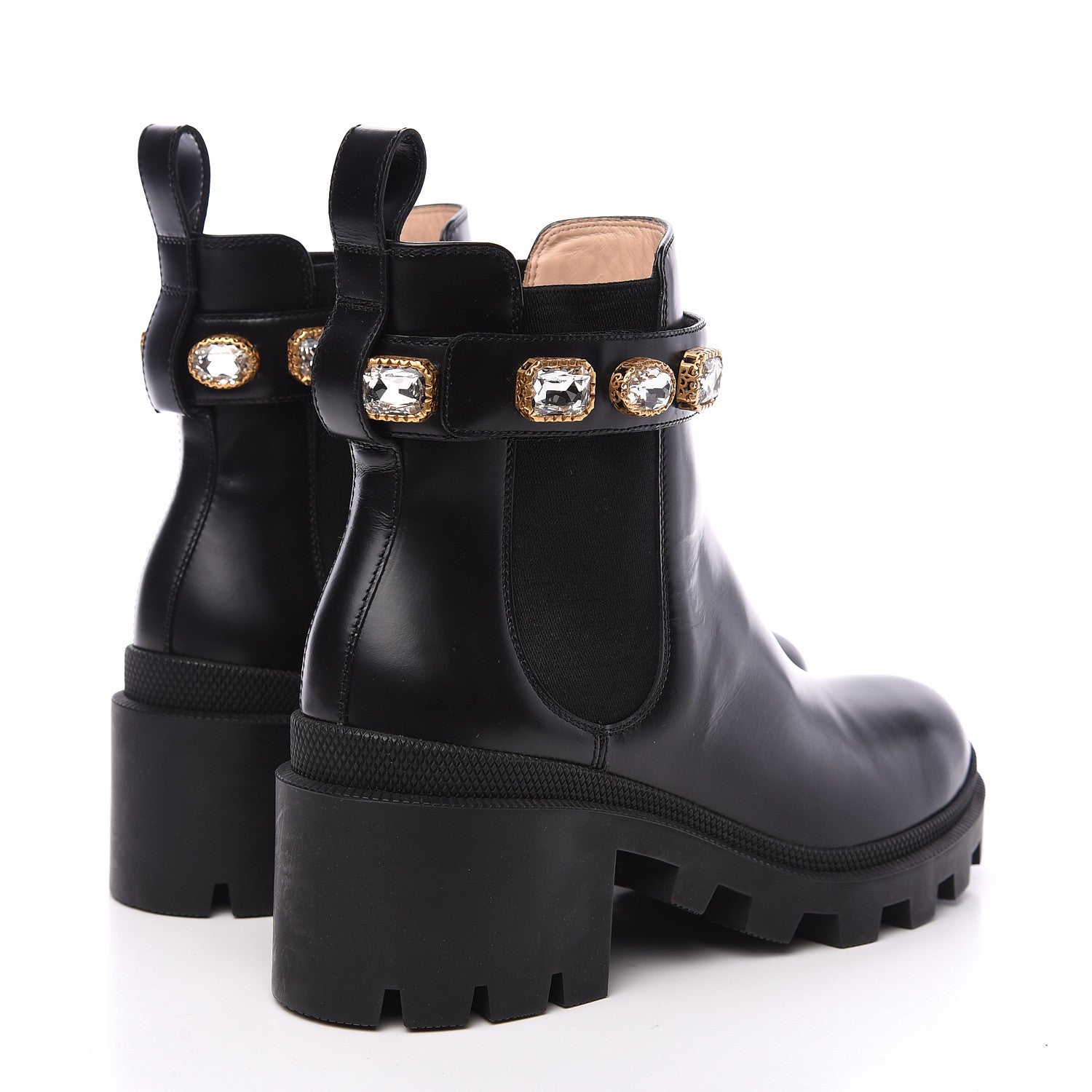 Gucci Calfskin Crystal GG Trip Chelsea Ankle Boots 38 Black 4 of 7