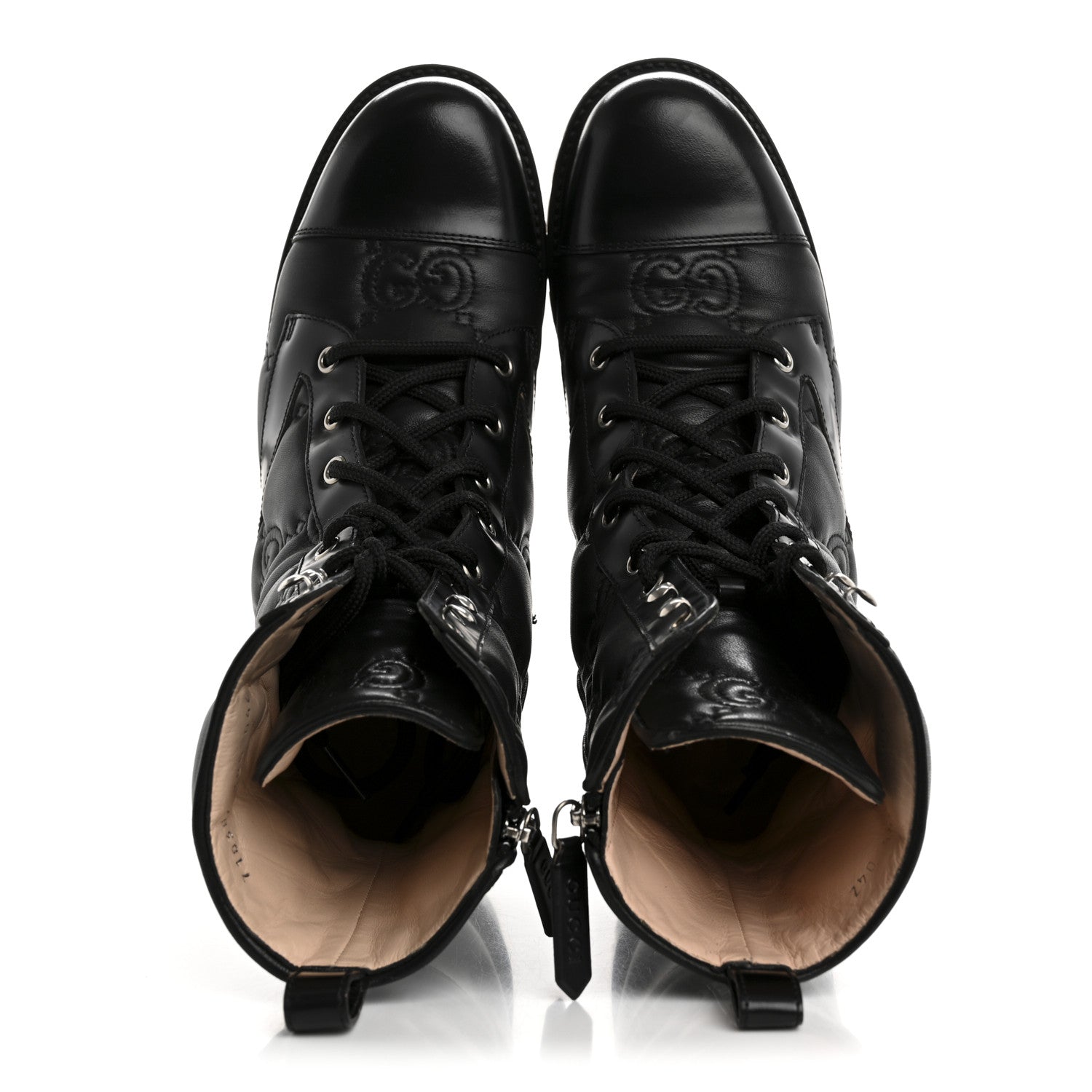 Gucci Cordovan Lux Nappa GG Matelasse Lace Up 60mm Combat Boots 38.5 Black 2 of 10
