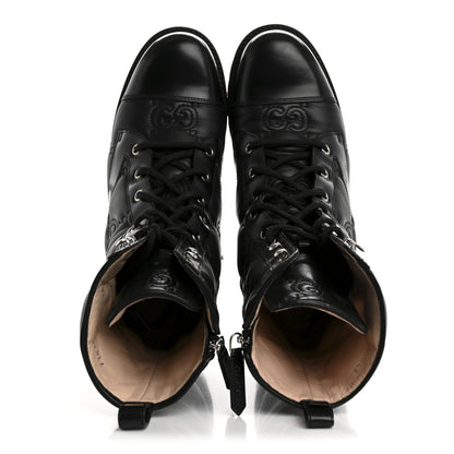 Gucci Cordovan Lux Nappa GG Matelasse Lace Up 60mm Combat Boots 38.5 Black 2 of 10