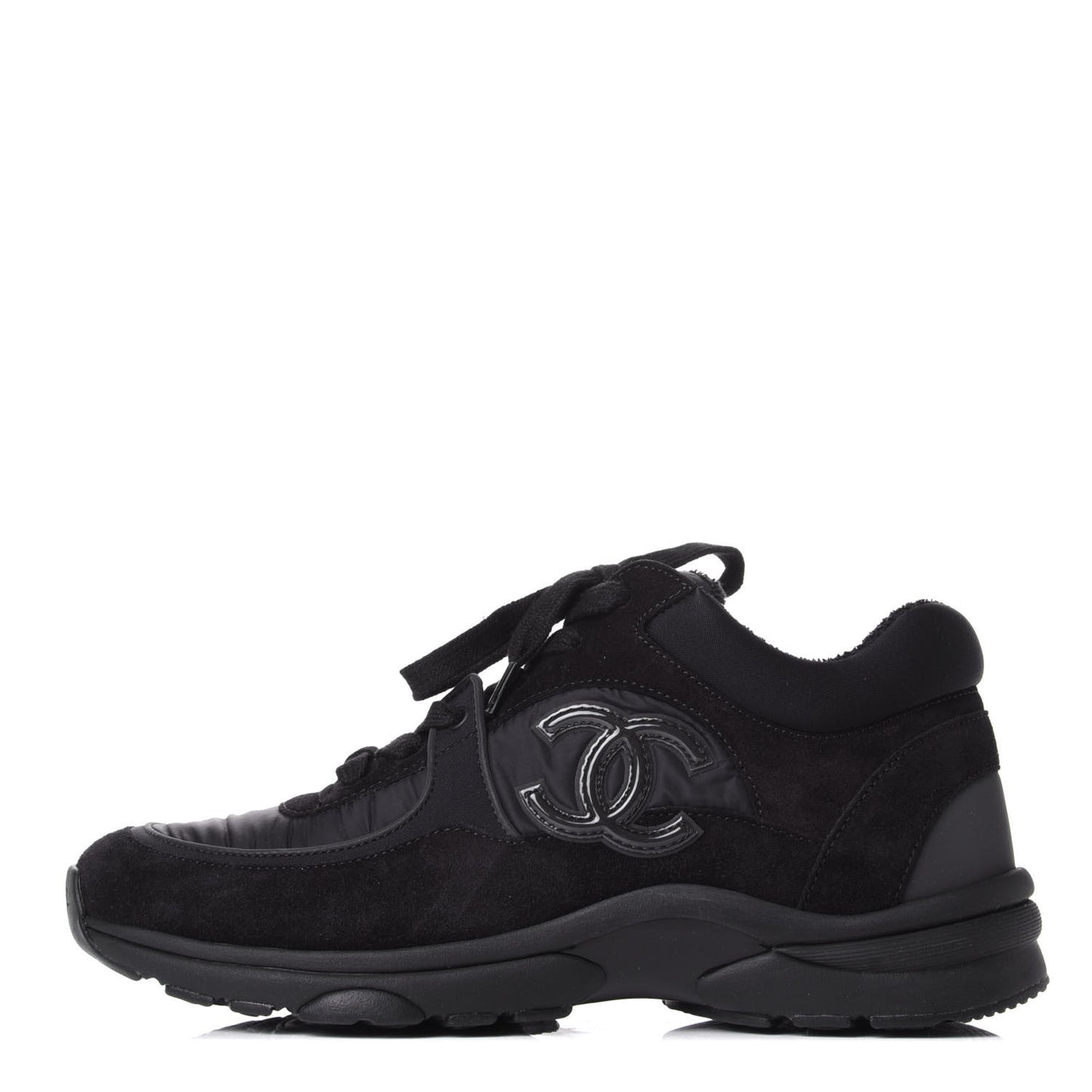 Nylon Calfskin Suede Calfskin CC Sneakers 38 Black