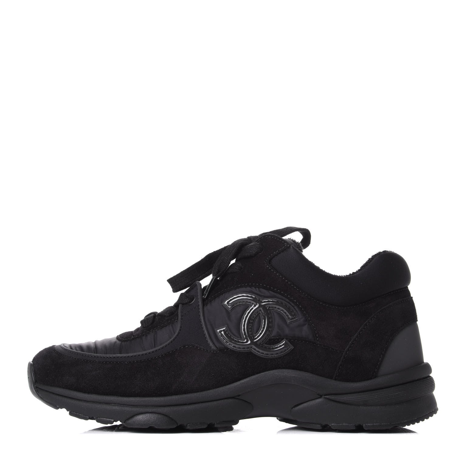 Chanel Nylon Calfskin Suede Calfskin CC Sneakers 38 Black 1 of 11