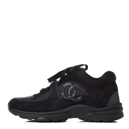Chanel Nylon Calfskin Suede Calfskin CC Sneakers 38 Black 1 of 11