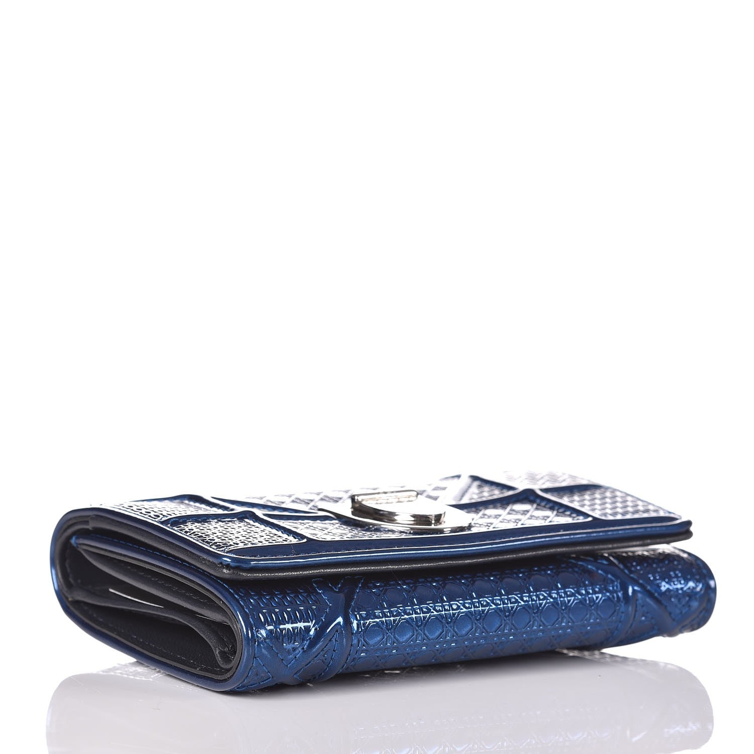 Christian Dior Metallic Patent Micro-Cannage Diorama Elancee Wallet Mirror Blue 4 of 9