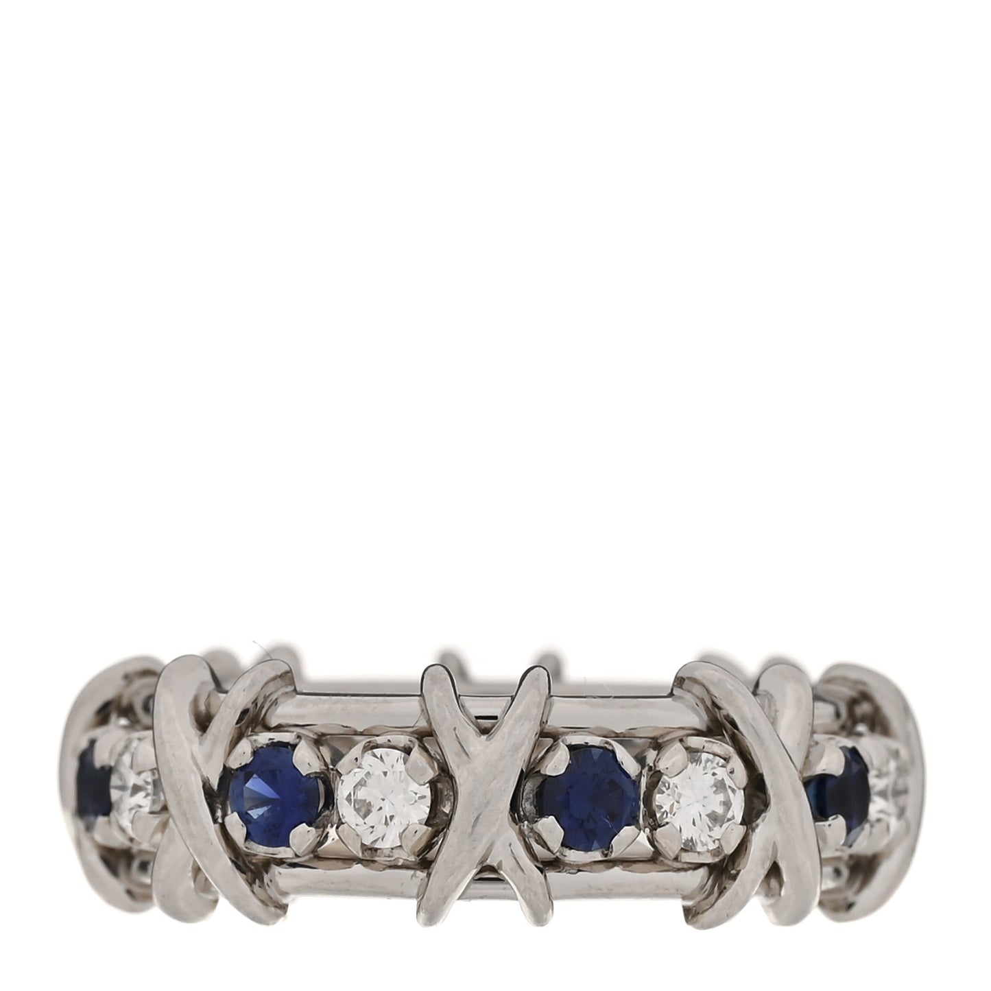 Platinum Diamond Blue Sapphire Schlumberger Sixteen Stone Ring 55 7.25