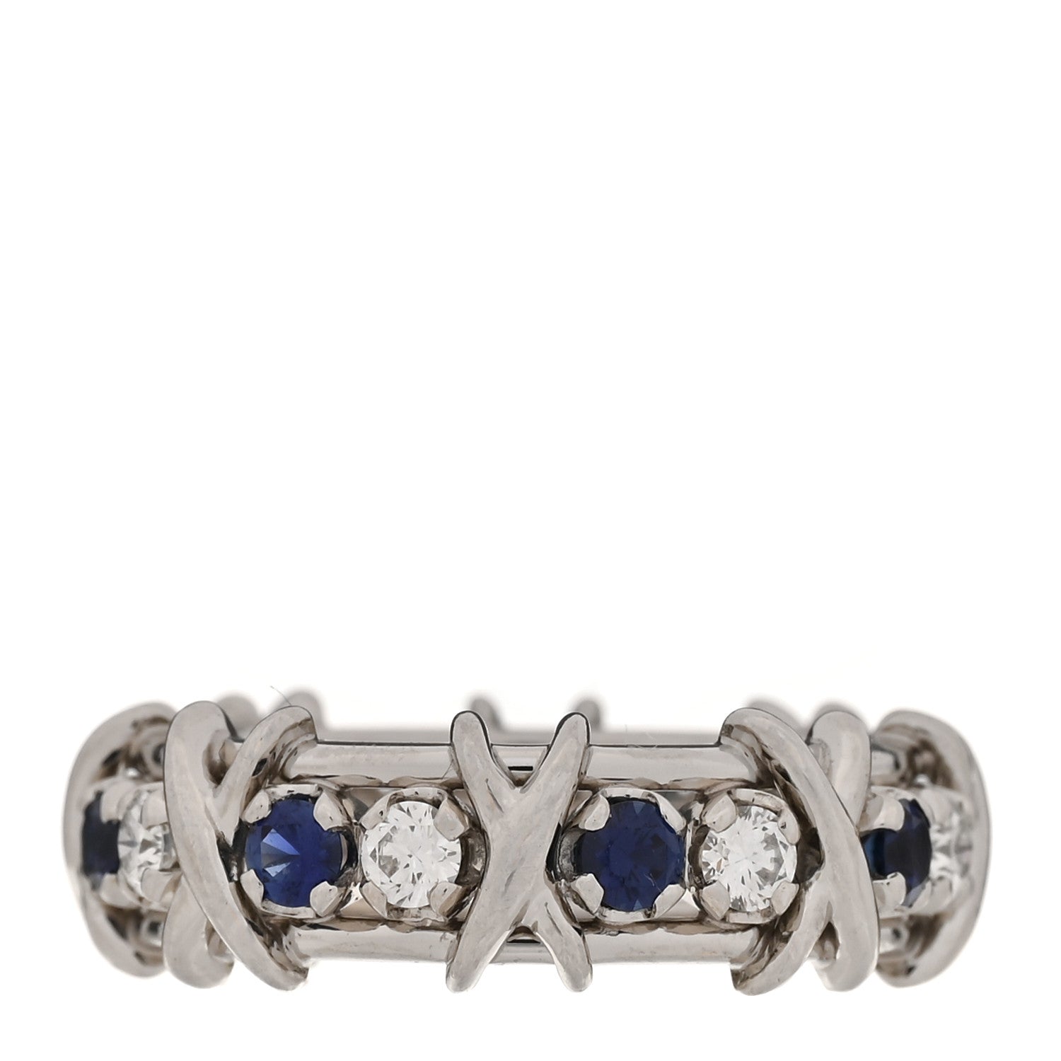 Tiffany Platinum Diamond Blue Sapphire Schlumberger Sixteen Stone Ring 55 7.25 1 of 6
