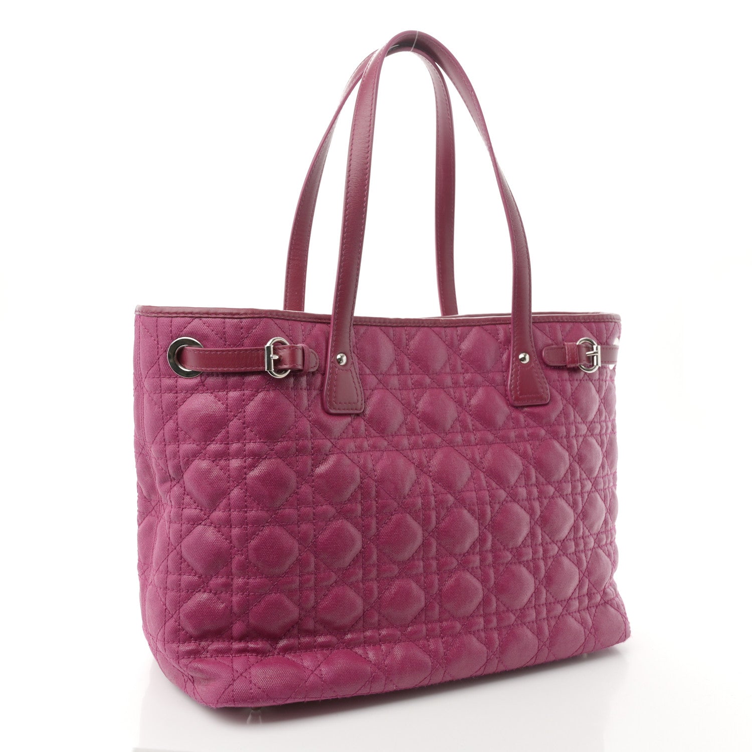 Christian Dior Coated Canvas Cannage Medium Panarea Tote Raspberry 3 of 12