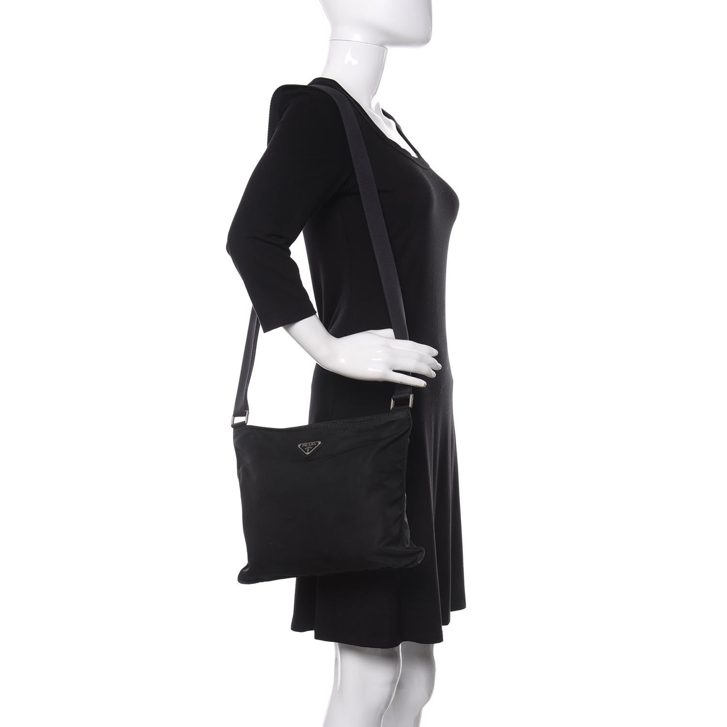 Tessuto Nylon Saffiano Flat Messenger Bag Black