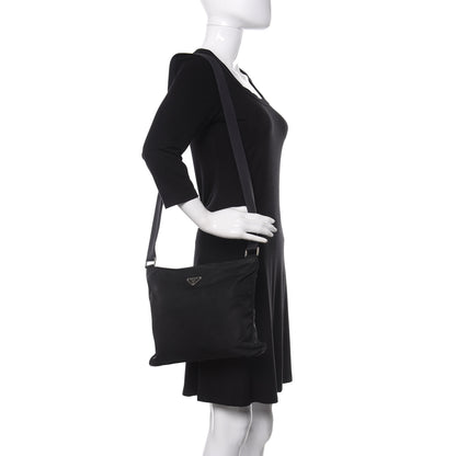 Prada Tessuto Nylon Saffiano Flat Messenger Bag Black 2 of 9