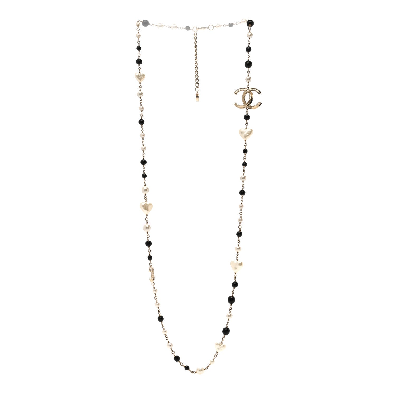 Chanel Pearl Bead Heart CC Long Necklace Gold Black 3 of 6