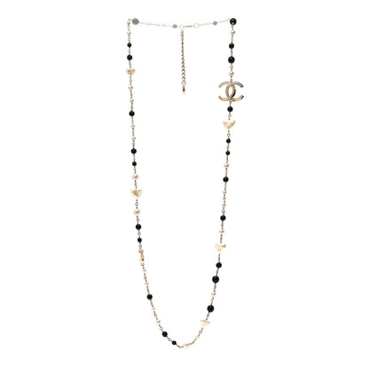 Chanel Pearl Bead Heart CC Long Necklace Gold Black 3 of 6