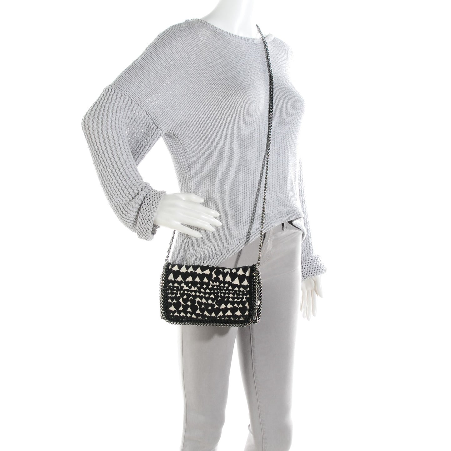 Faux Leather Falabella Hearts Convertible Clutch Black