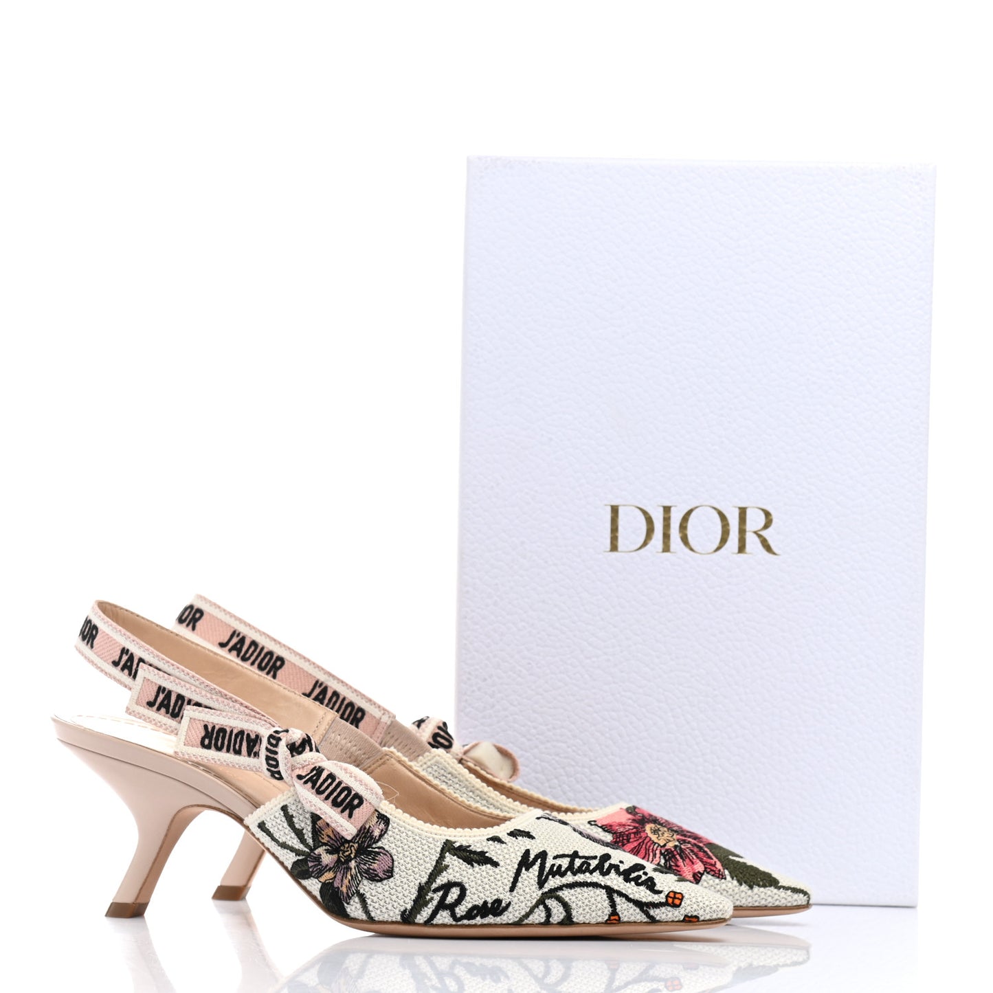 Canvas Ribbon Rose Mutabilis Embroidered J'Adoir Slingback 65mm Pumps 39 Multicolor