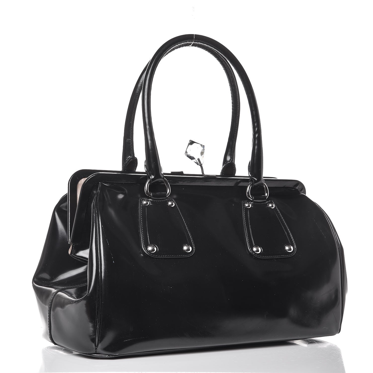 Prada Spazzolato Crystal Frame Bag Black 3 of 14
