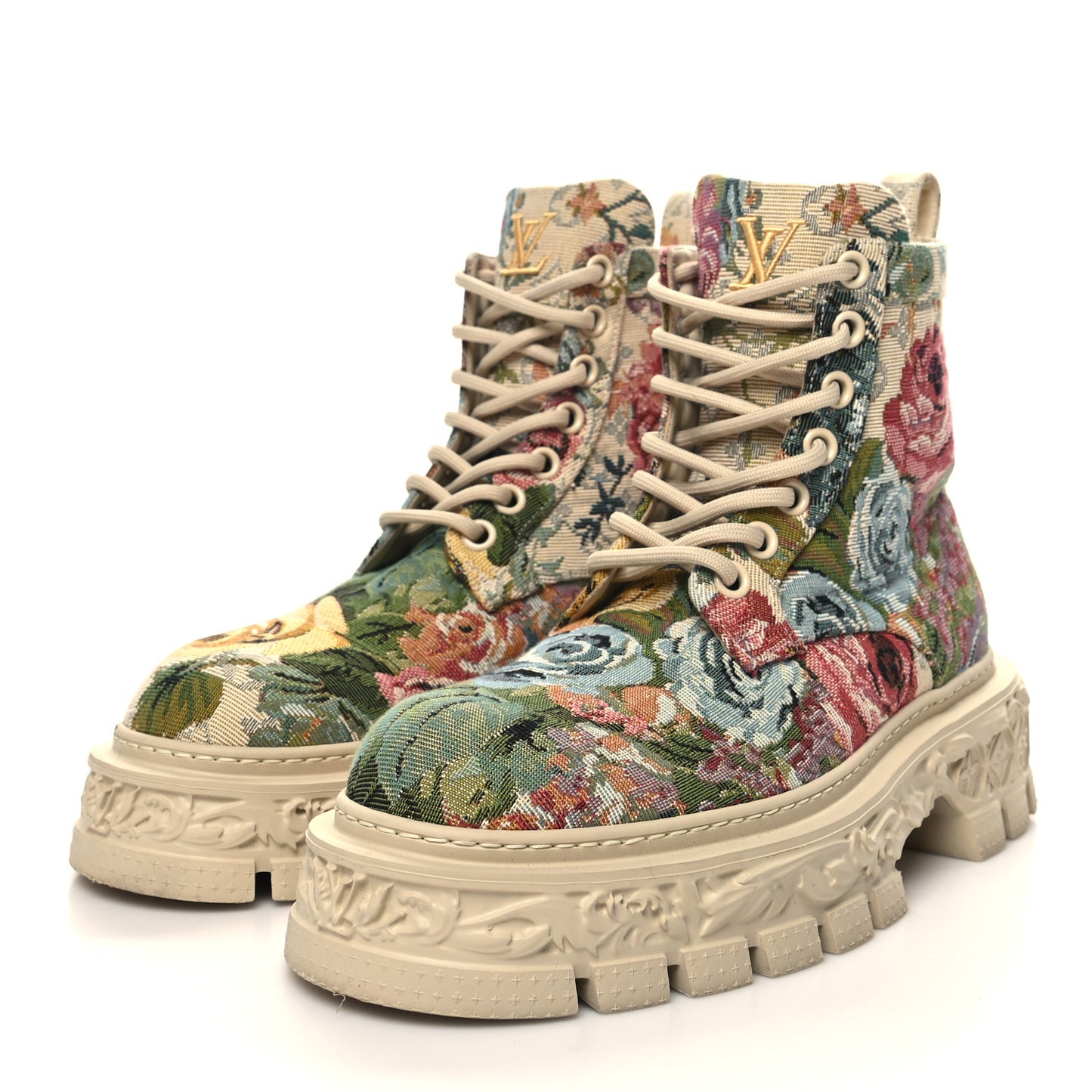 Canvas LV Baroque Ranger Floral Boots 8.5 Beige