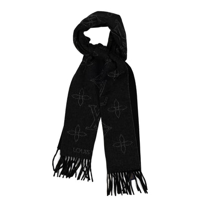 Louis Vuitton Cashmere Wool Silk Flight Mode Mahina Echarpes Scarf Black 1 of 3