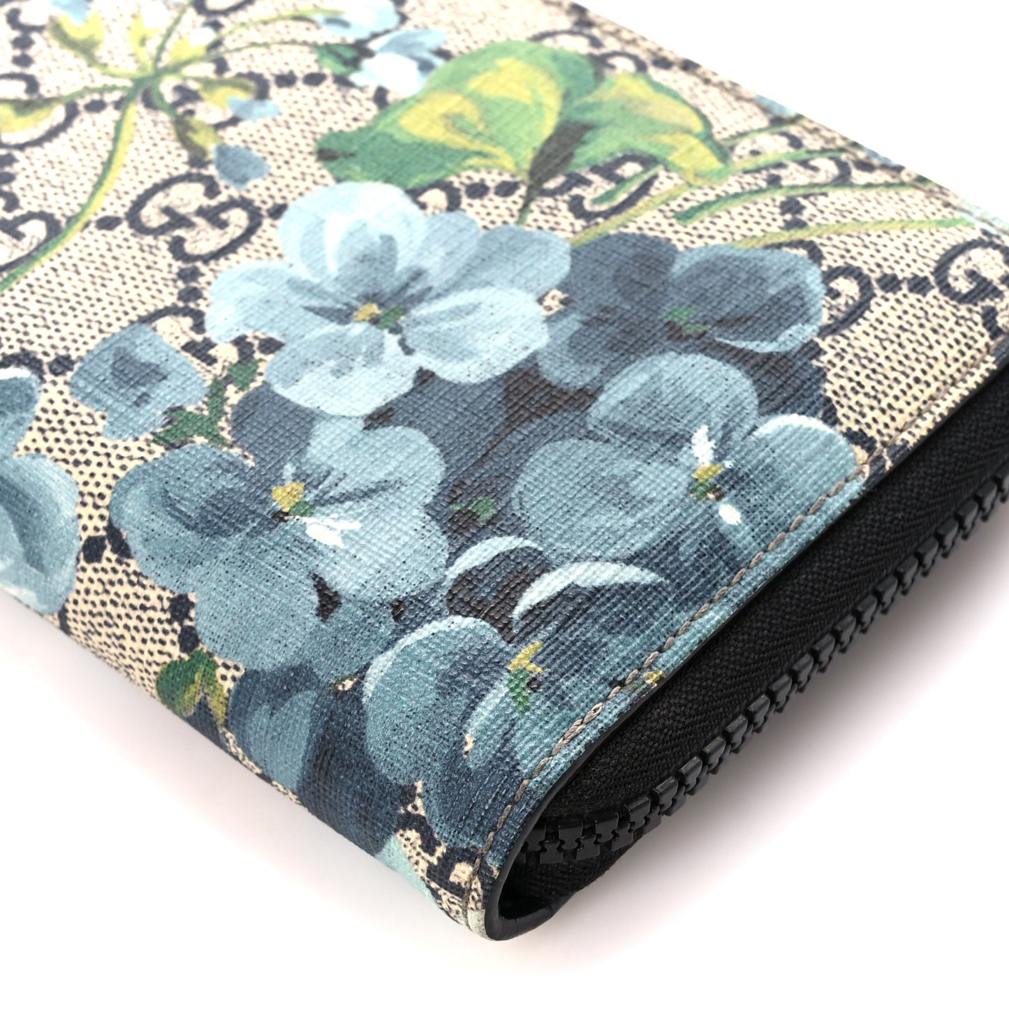GG Supreme Monogram Blooms Zip Around Wallet Blue