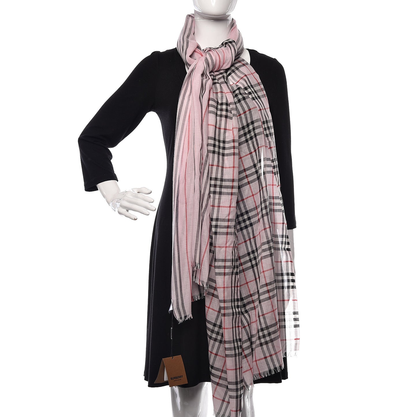 Wool Silk Gauze Vintage Check Scarf Alabaster Pink