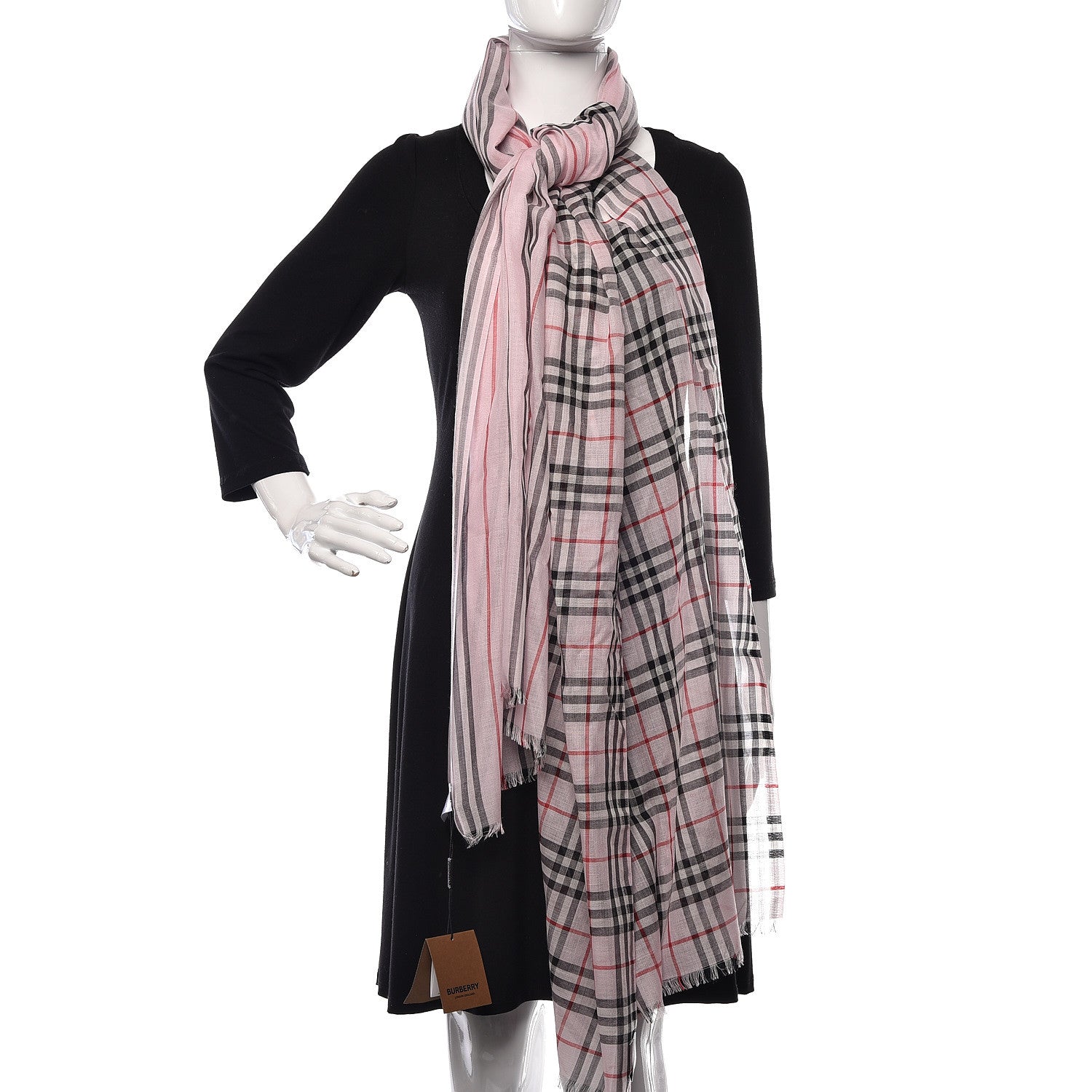 Burberry Wool Silk Gauze Vintage Check Scarf Alabaster Pink 2 of 5