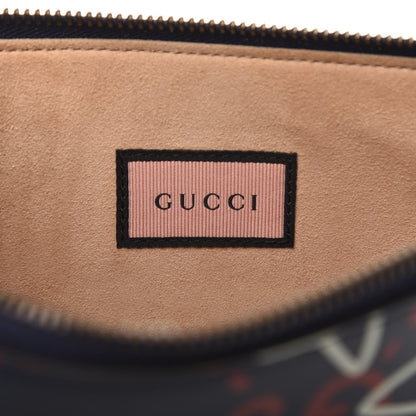 Gucci Calfskin GucciGhost Print Pouch Blue Agata Hibiscus Red 8 of 10