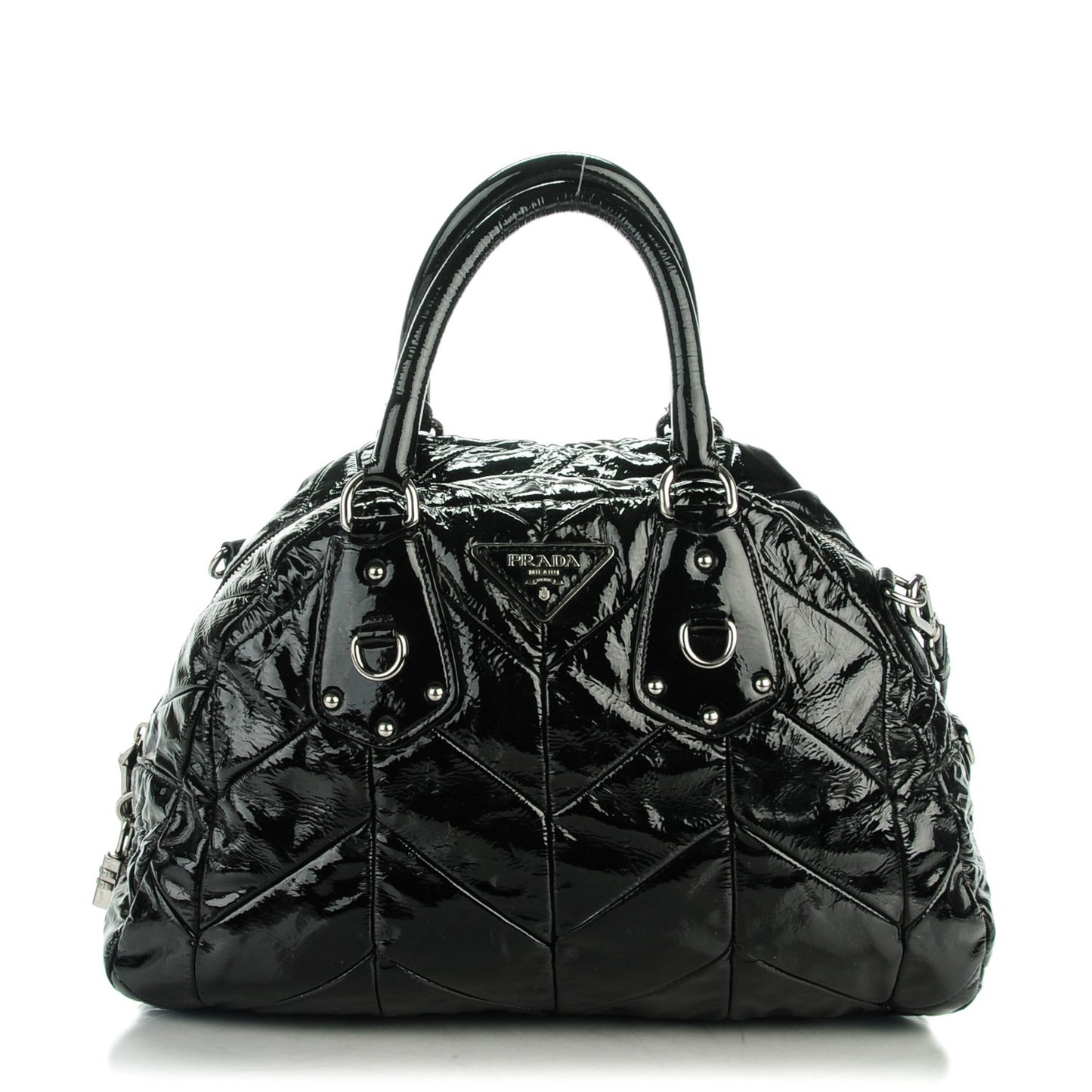 Vernice Chevron Dome Satchel Black