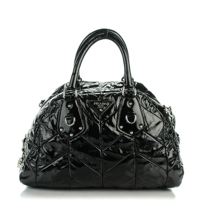 Prada Vernice Chevron Dome Satchel Black 1 of 8