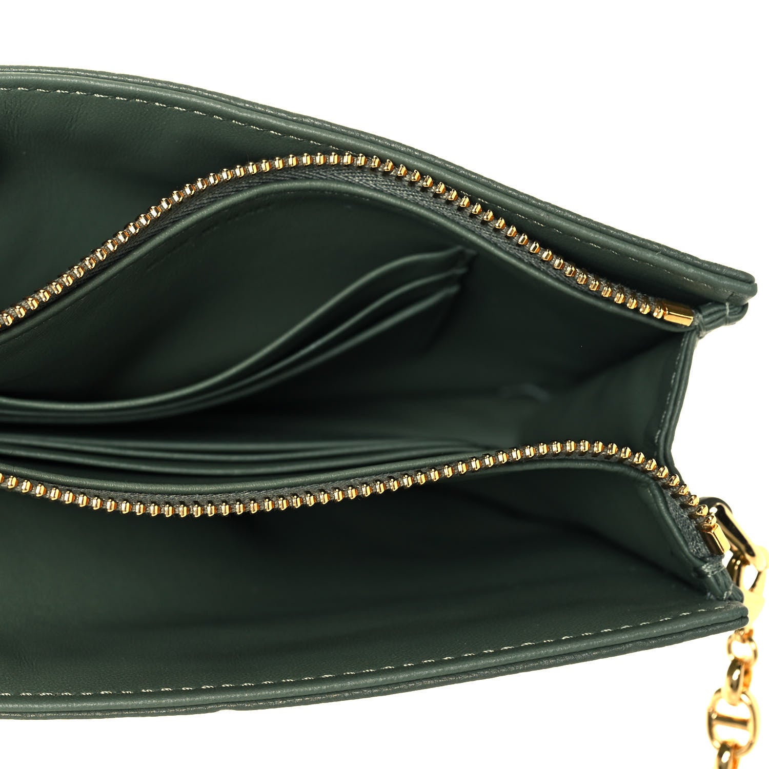 Christian Dior Calfskin Cannage Caro Zipped Pouch With Chain Cedar Green 4 of 11