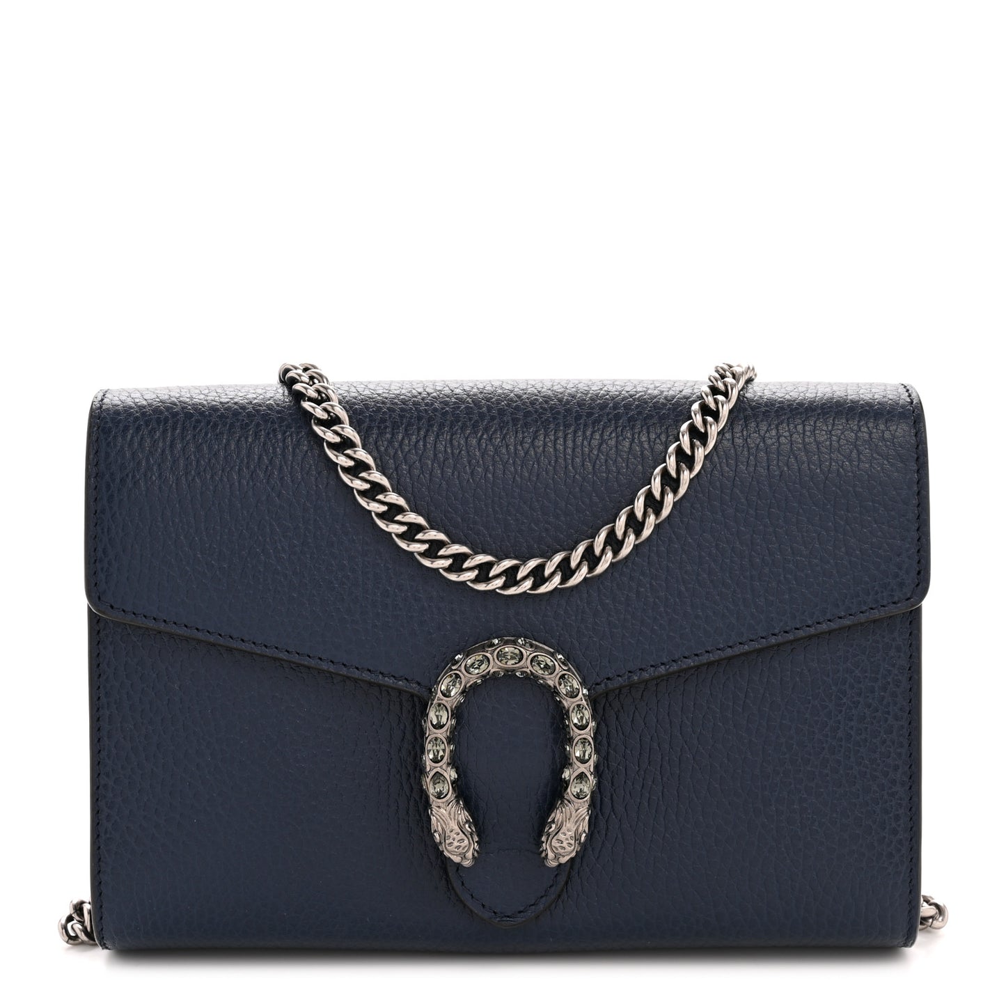 Dollar Calfskin Crystal Mini Dionysus Chain Wallet Blue Agata Black Diamond