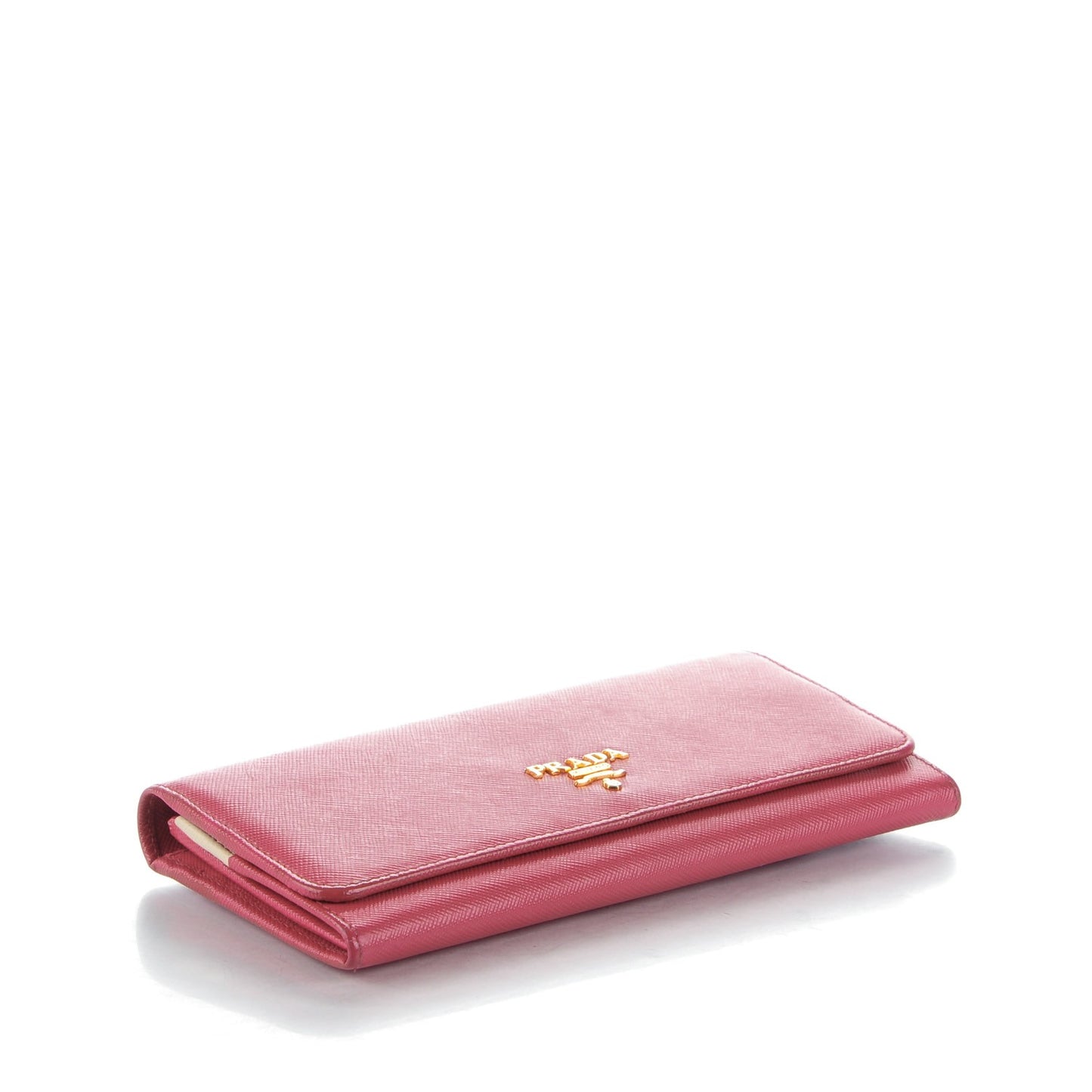 Saffiano Bi-Color Metal Continental Flap Wallet Fragola Talco