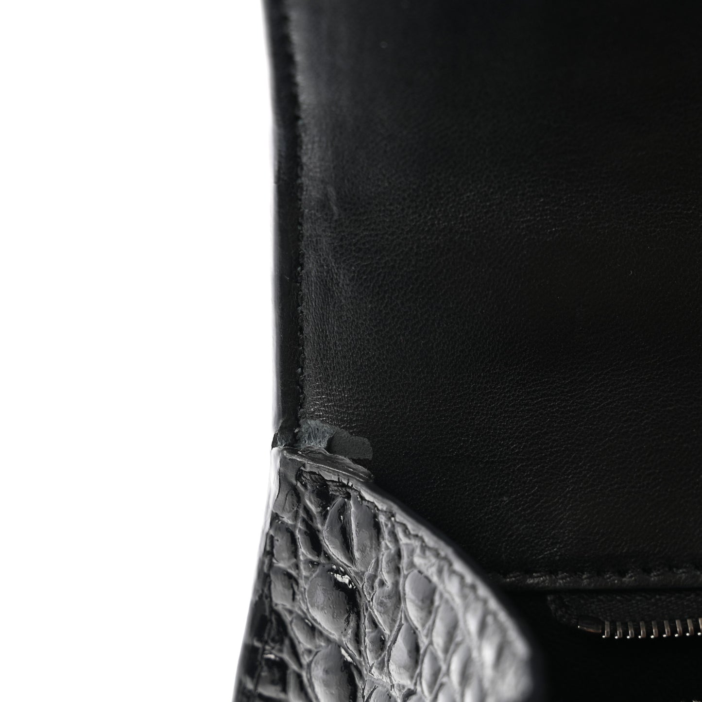 Shiny Calfskin Monochrome Crocodile Embossed Small Hourglass Top Handle Bag Black