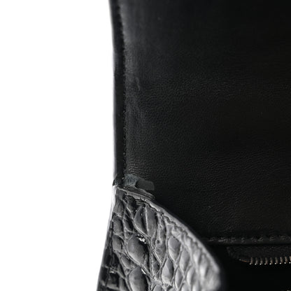 Balenciaga Shiny Calfskin Monochrome Crocodile Embossed Small Hourglass Top Handle Bag Black 11 of 12