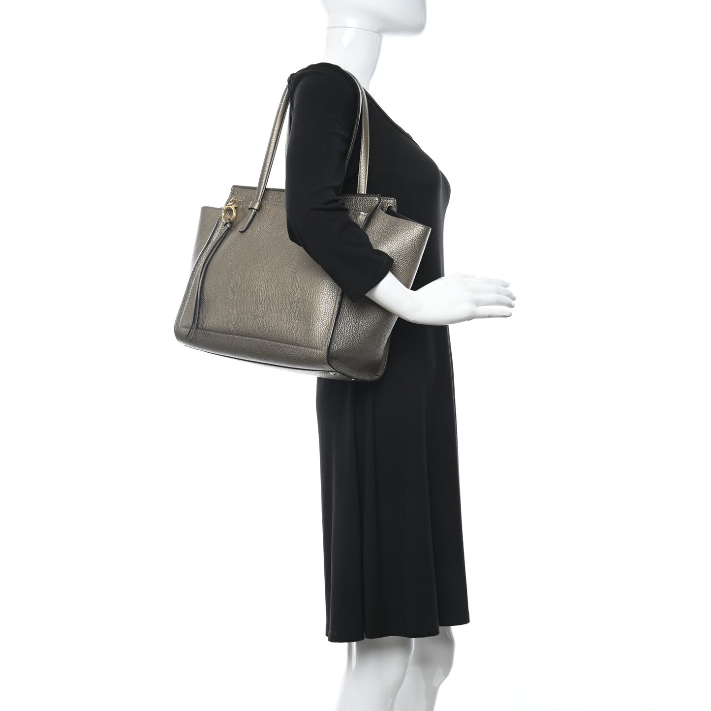 Metallic Hammered Calfskin Double Handle Medium Amy Tote Graphite