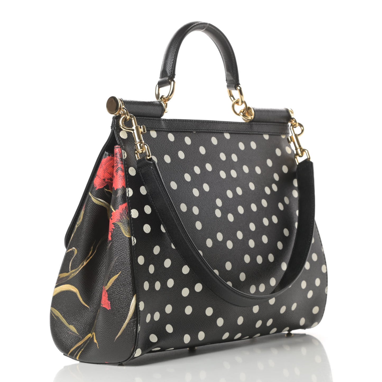 Dauphine Polka Dot Floral Print Medium Miss Sicily Satchel Black