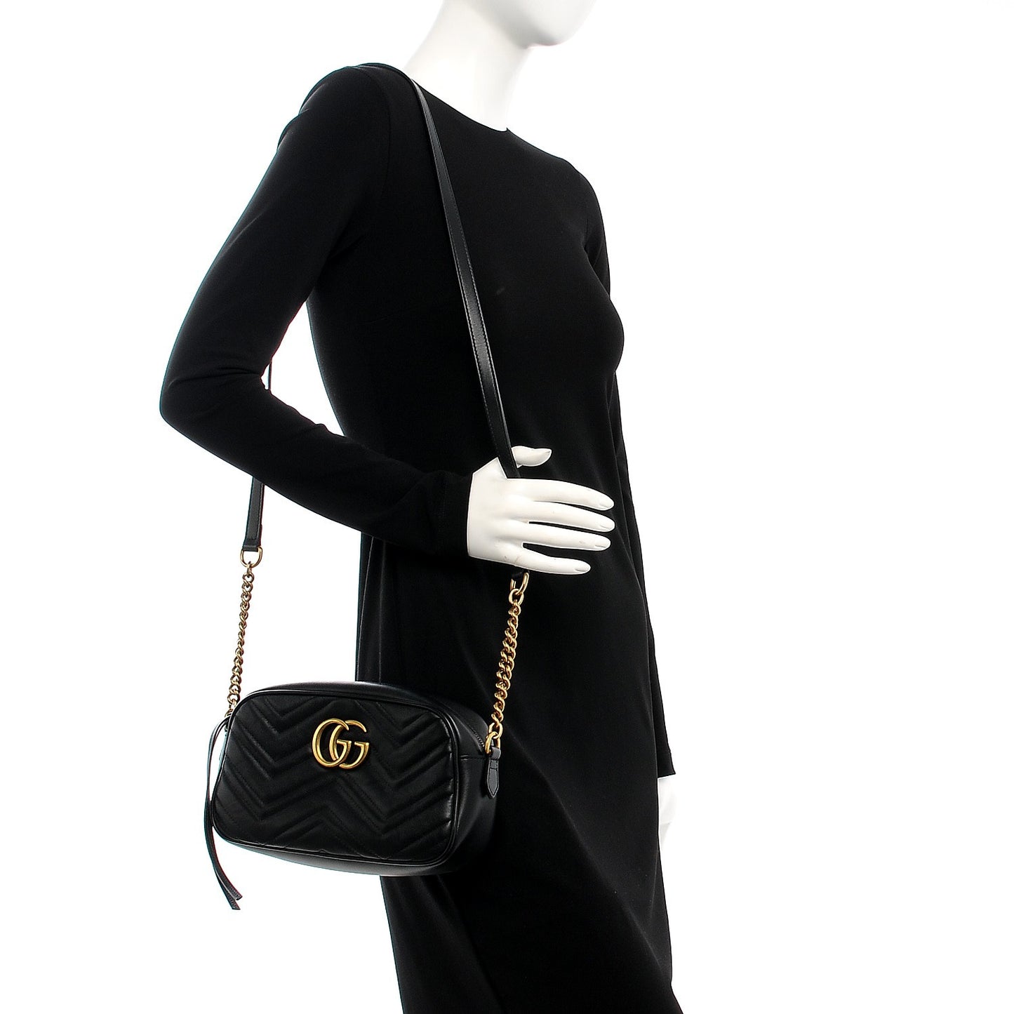 Calfskin Matelasse Small GG Marmont Chain Shoulder Bag Black
