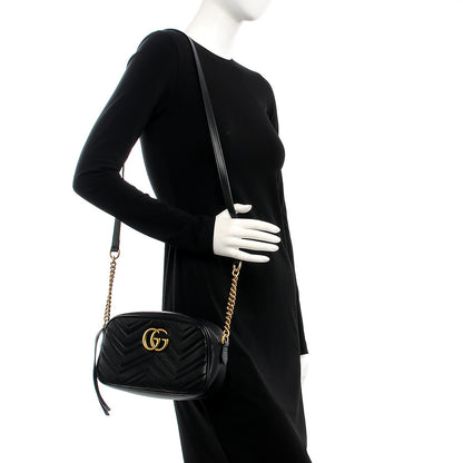 Gucci Calfskin Matelasse Small GG Marmont Chain Shoulder Bag Black 2 of 7