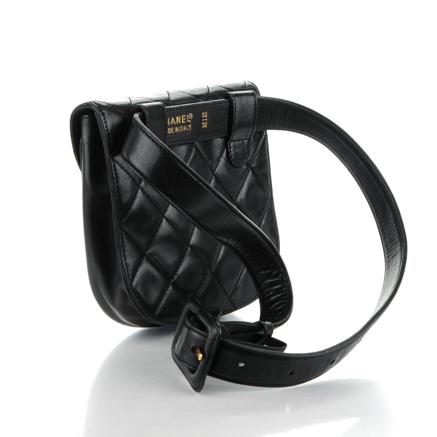 Lambskin Quilted Flap Waist Belt Bag 80 32 Black
