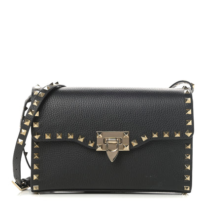 Valentino Garavani Pebbled Calfskin Medium Rockstud Flip Lock Crossbody Bag Black 1 of 11
