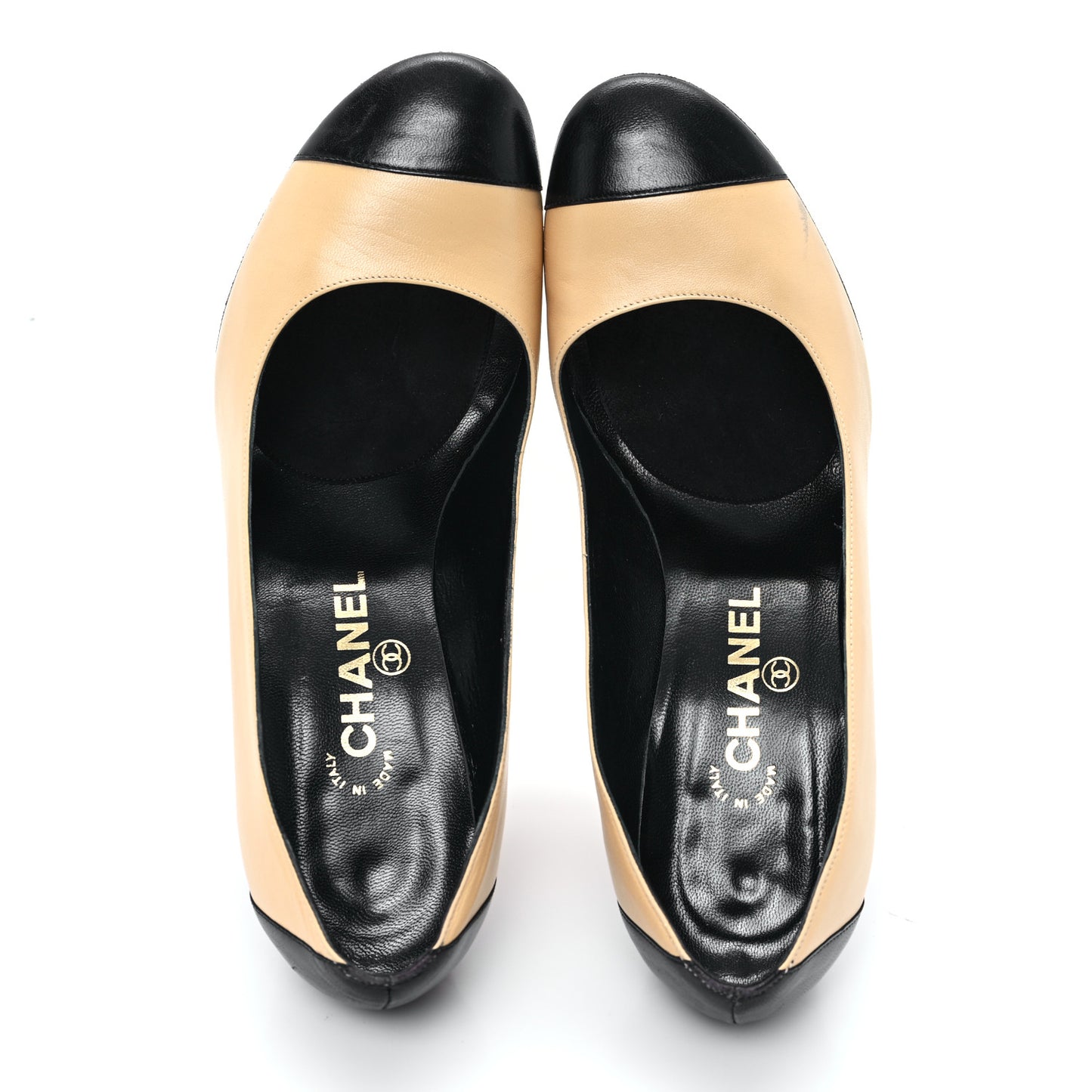 Lambskin Cap Toe CC Pumps 38 Beige Black