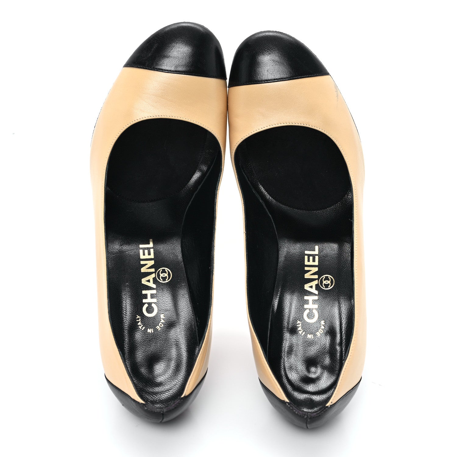 Chanel Lambskin Cap Toe CC Pumps 38 Beige Black 2 of 10