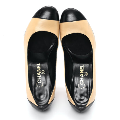 Chanel Lambskin Cap Toe CC Pumps 38 Beige Black 2 of 10