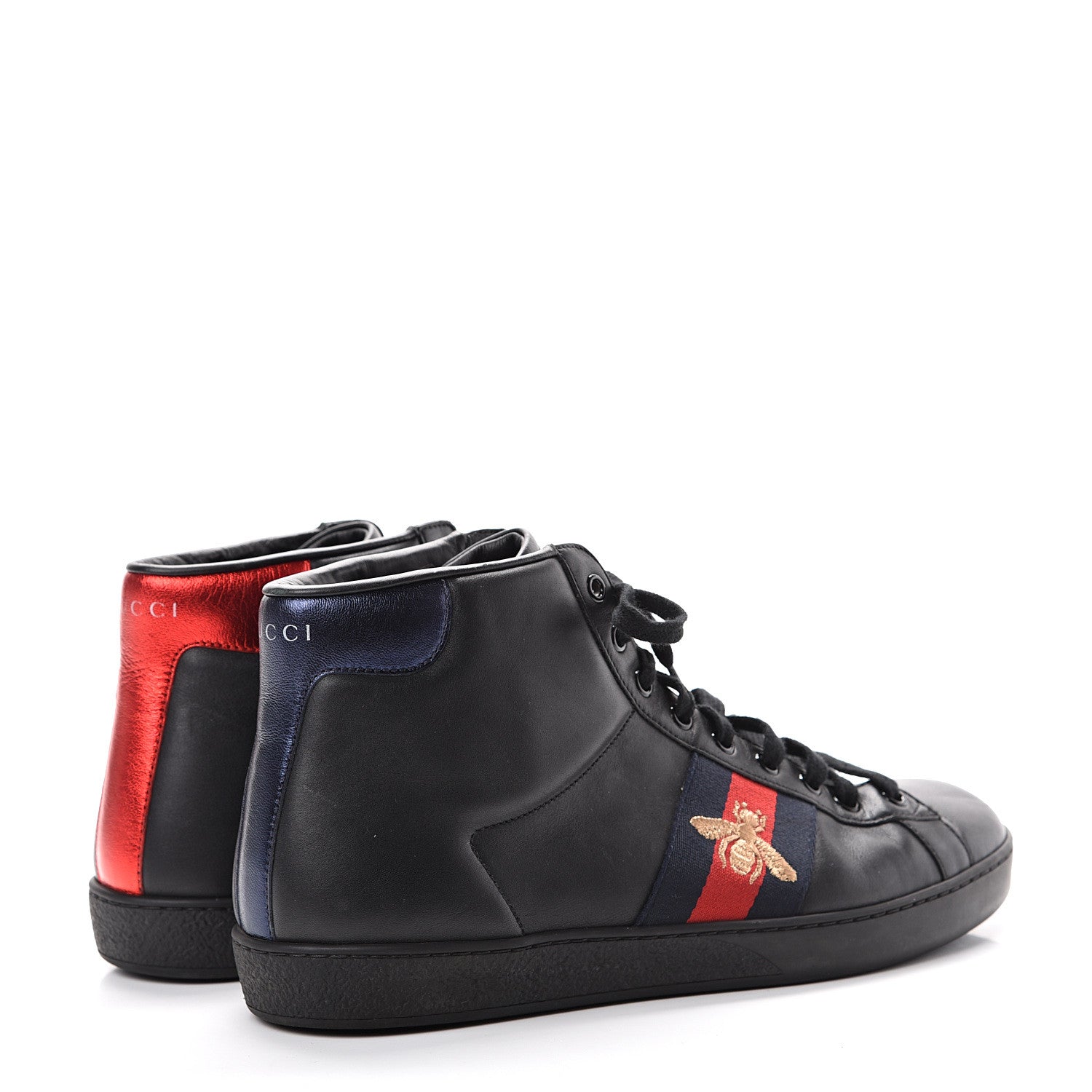 Gucci Calfskin Miro Soft Web Bee Embroidered Mens Ace High Top Sneakers 9.5 Black 4 of 12