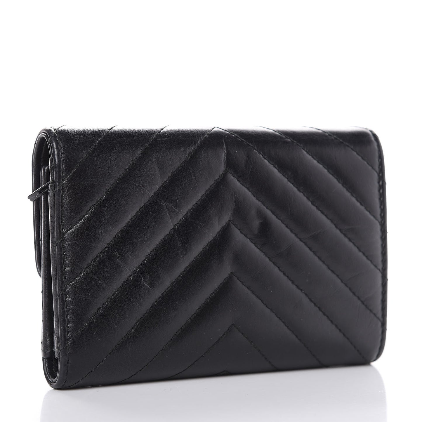 Aged Calfskin Chevron Quilted Reissue Medium Flap Wallet So Black